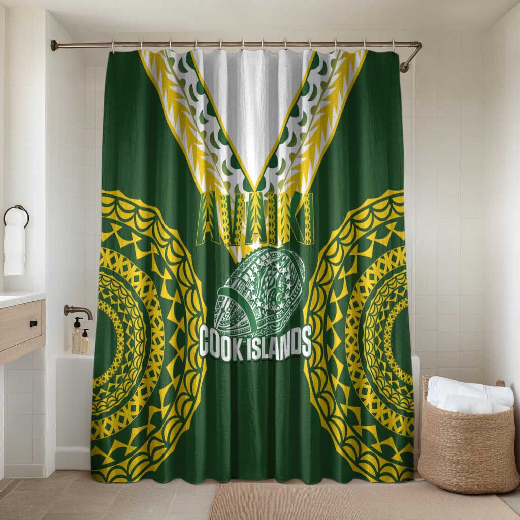 Avaiki Cook Islands Rugby Bathroom Set Kuki Airani Tatau Green LT14 Shower Curtain Only Green - Polynesian Pride