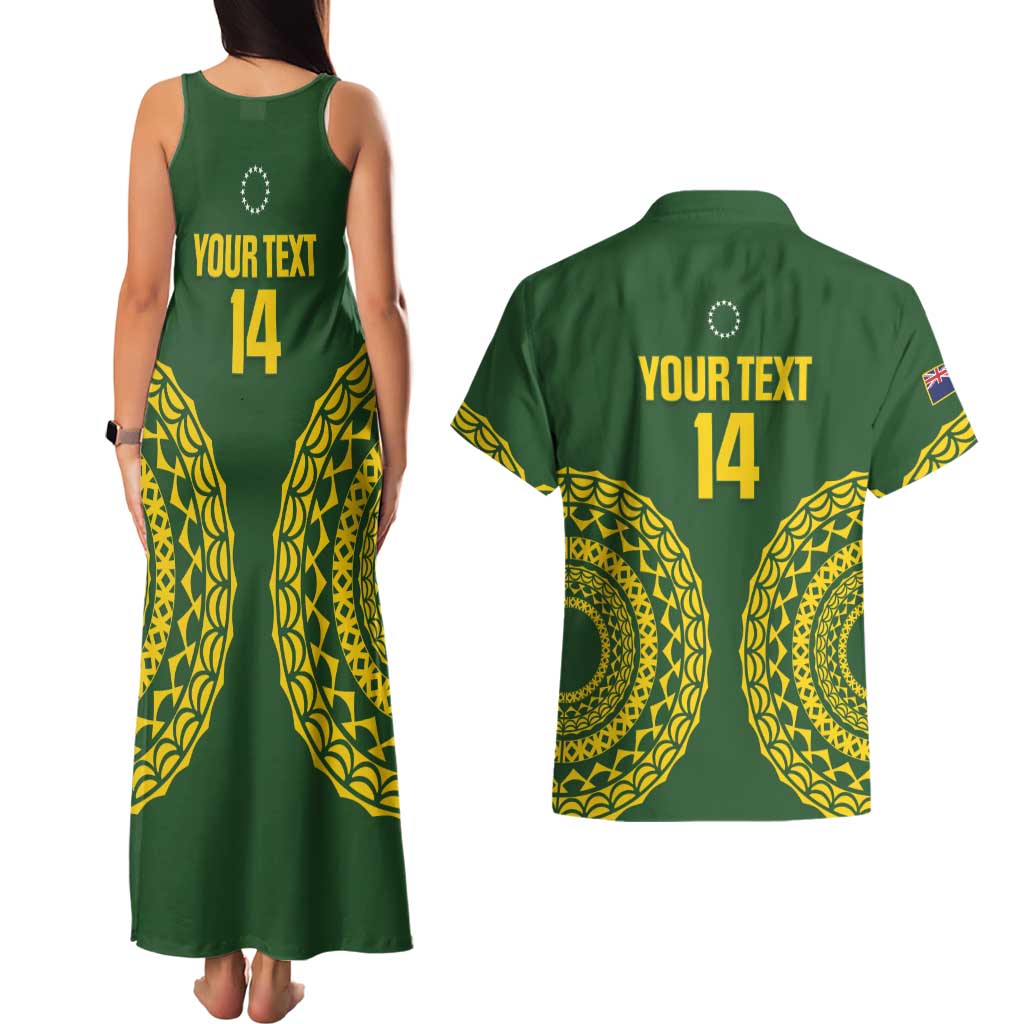 Custom Avaiki Cook Islands Rugby Couples Matching Tank Maxi Dress and Hawaiian Shirt Kuki Airani Tatau Green LT14 - Polynesian Pride