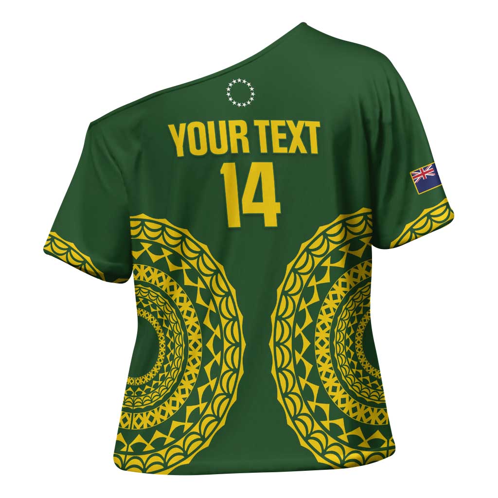 Custom Avaiki Cook Islands Rugby Cross Shoulder Shirt Kuki Airani Tatau Green LT14 - Polynesian Pride
