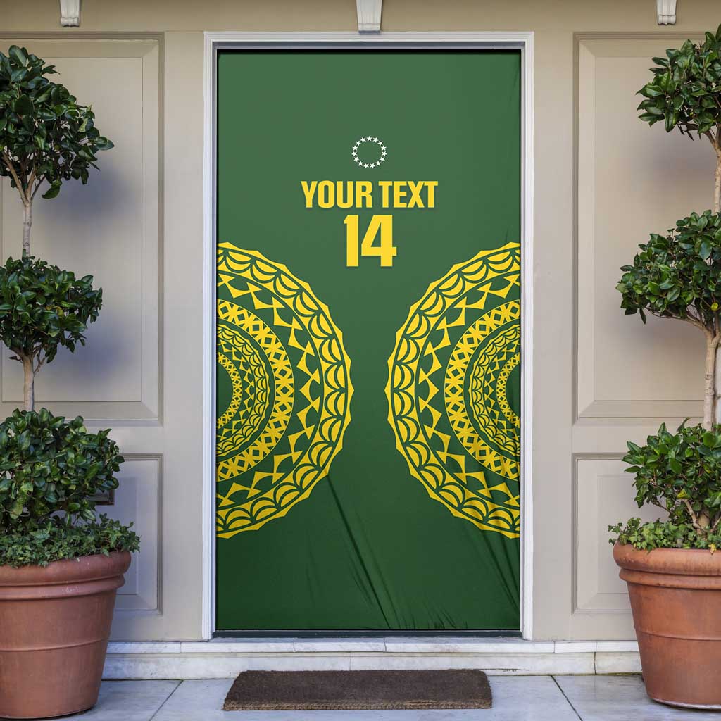 Custom Avaiki Cook Islands Rugby Door Cover Kuki Airani Tatau Green LT14 Green - Polynesian Pride