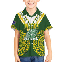 Custom Avaiki Cook Islands Rugby Family Matching Mermaid Dress and Hawaiian Shirt Kuki Airani Tatau Green LT14 Son's Shirt Green - Polynesian Pride