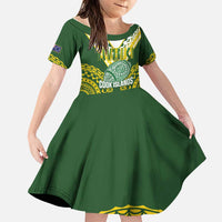 Custom Avaiki Cook Islands Rugby Family Matching Puletasi and Hawaiian Shirt Kuki Airani Tatau Green LT14 Daughter's Dress Green - Polynesian Pride