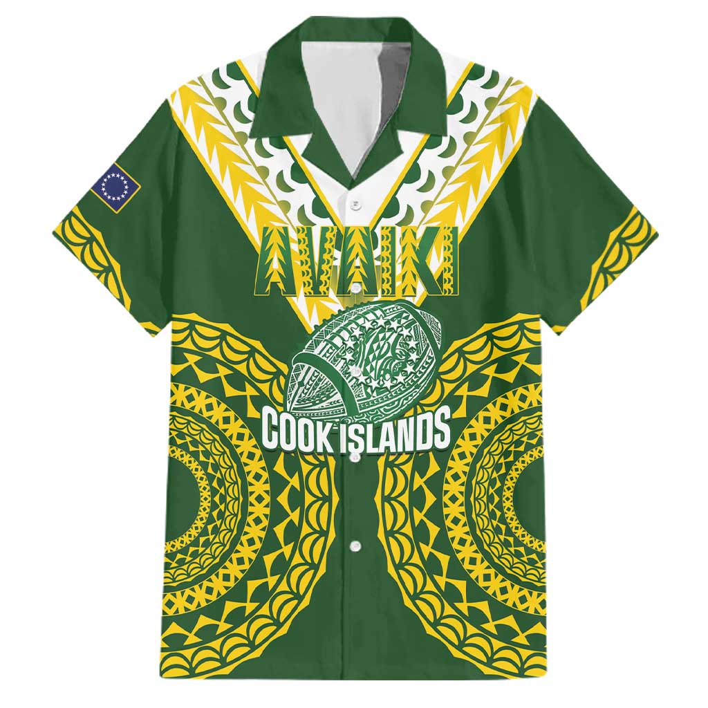 Custom Avaiki Cook Islands Rugby Family Matching Puletasi and Hawaiian Shirt Kuki Airani Tatau Green LT14 Dad's Shirt - Short Sleeve Green - Polynesian Pride