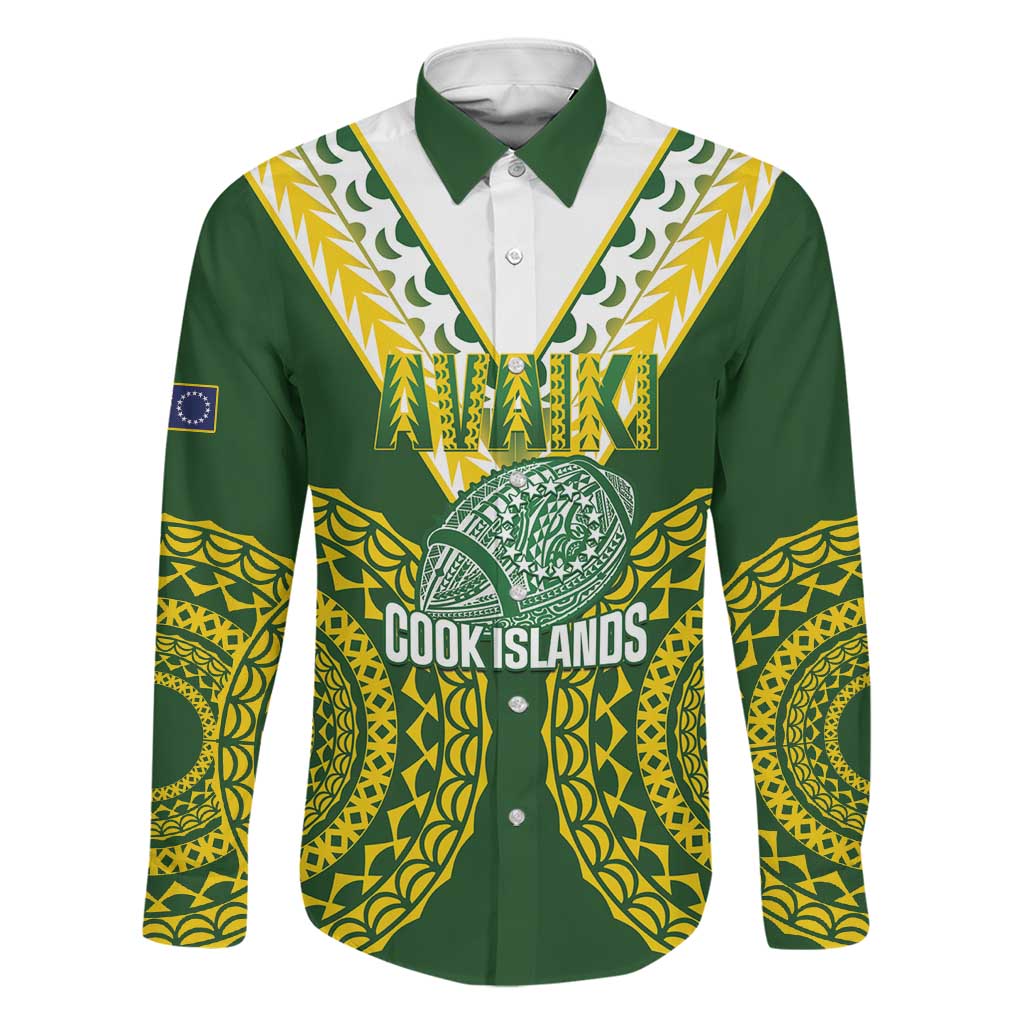 Custom Avaiki Cook Islands Rugby Family Matching Puletasi and Hawaiian Shirt Kuki Airani Tatau Green LT14 Dad's Shirt - Long Sleeve Green - Polynesian Pride