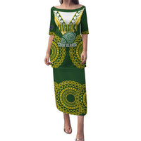 Custom Avaiki Cook Islands Rugby Family Matching Puletasi and Hawaiian Shirt Kuki Airani Tatau Green LT14 Mom's Dress Green - Polynesian Pride