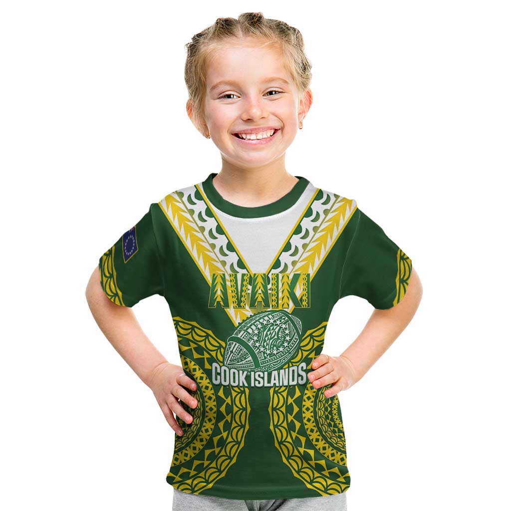 Custom Avaiki Cook Islands Rugby Kid T Shirt Kuki Airani Tatau Green LT14 Green - Polynesian Pride