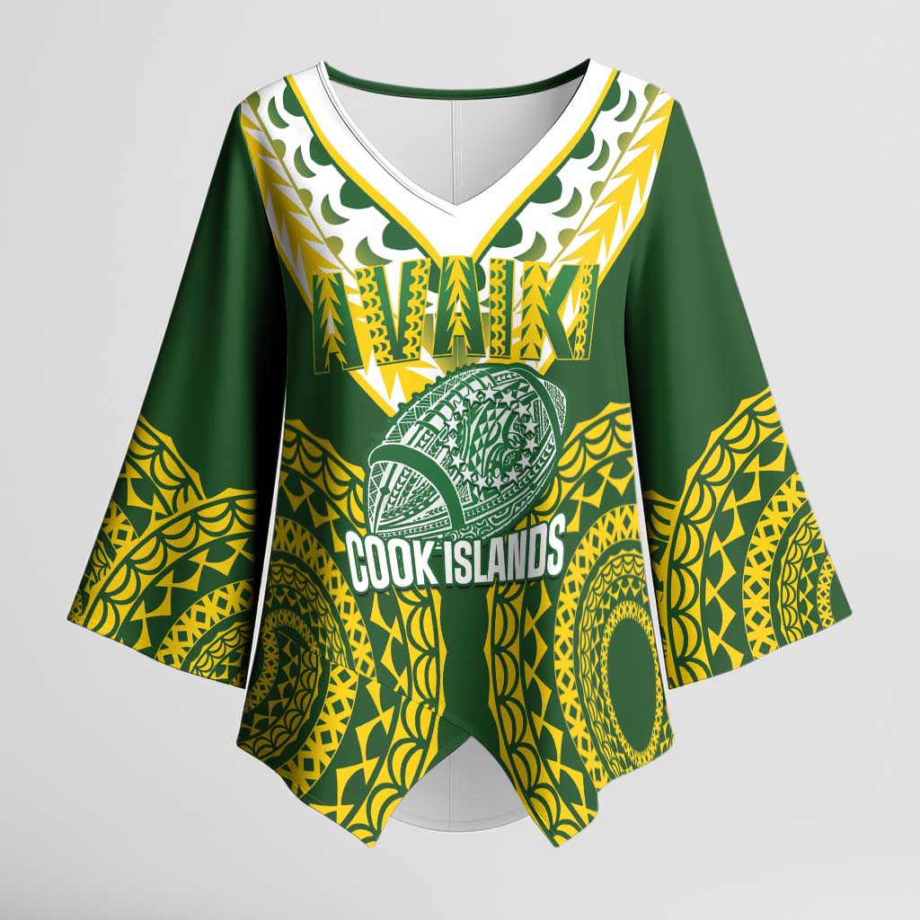 Custom Avaiki Cook Islands Rugby Kimono Sleeve Blouse Kuki Airani Tatau Green LT14 Female Green - Polynesian Pride