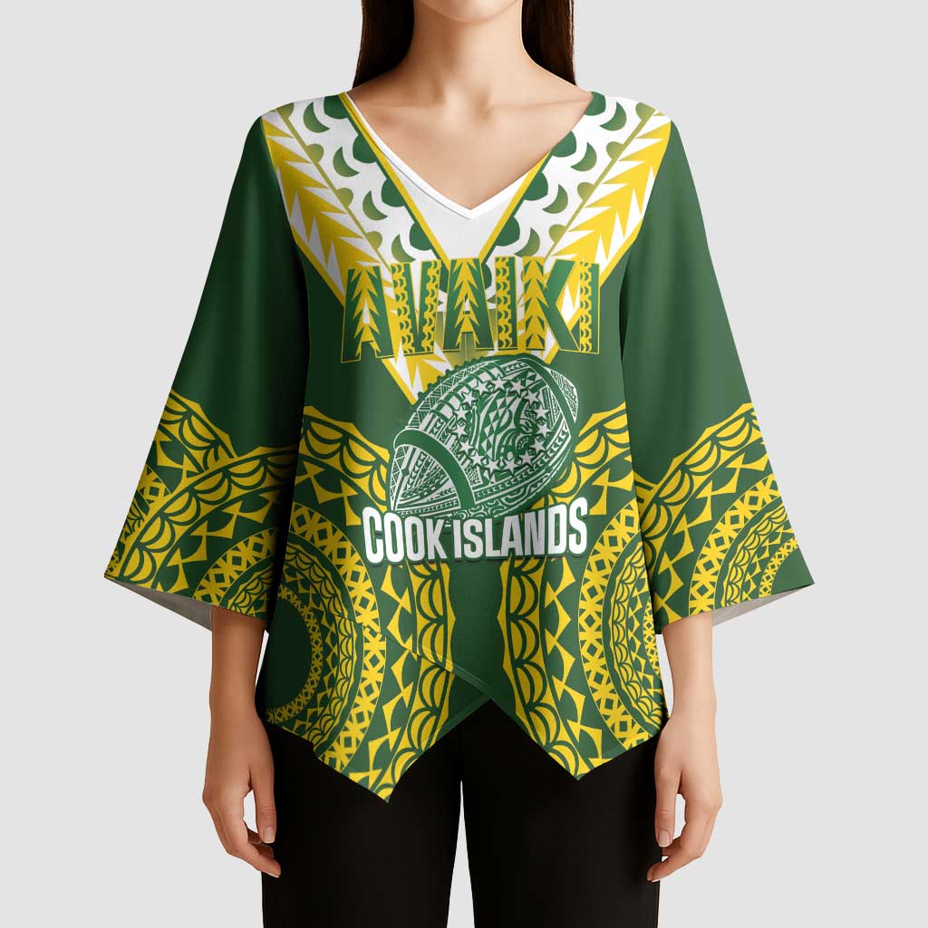 Custom Avaiki Cook Islands Rugby Kimono Sleeve Blouse Kuki Airani Tatau Green LT14 - Polynesian Pride