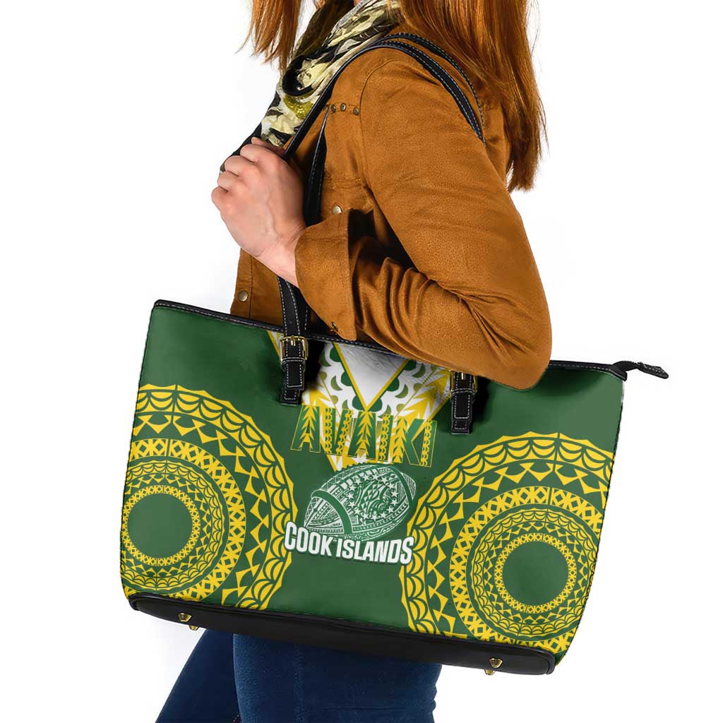 Avaiki Cook Islands Rugby Leather Tote Bag Kuki Airani Tatau Green LT14 Green - Polynesian Pride