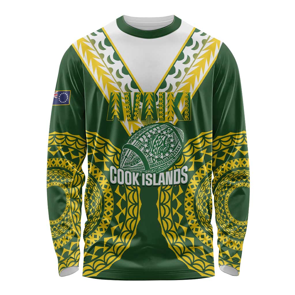 Custom Avaiki Cook Islands Rugby Long Sleeve Shirt Kuki Airani Tatau Green LT14 Unisex Green - Polynesian Pride