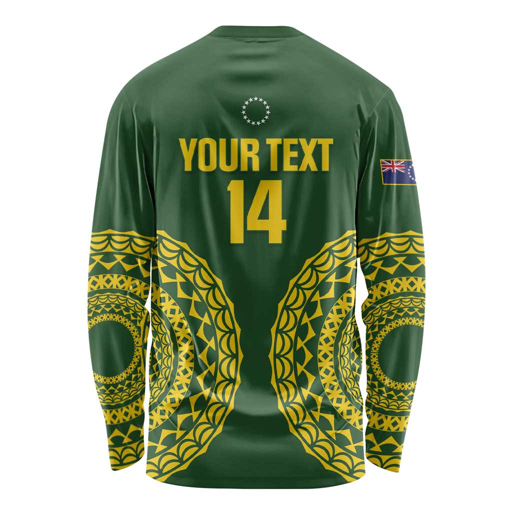 Custom Avaiki Cook Islands Rugby Long Sleeve Shirt Kuki Airani Tatau Green LT14 - Polynesian Pride