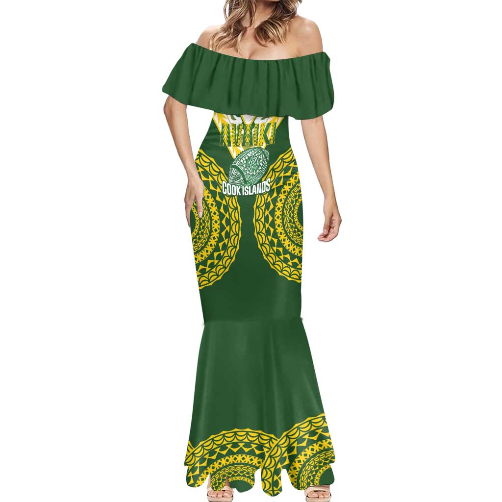 Custom Avaiki Cook Islands Rugby Mermaid Dress Kuki Airani Tatau Green - Polynesian Pride