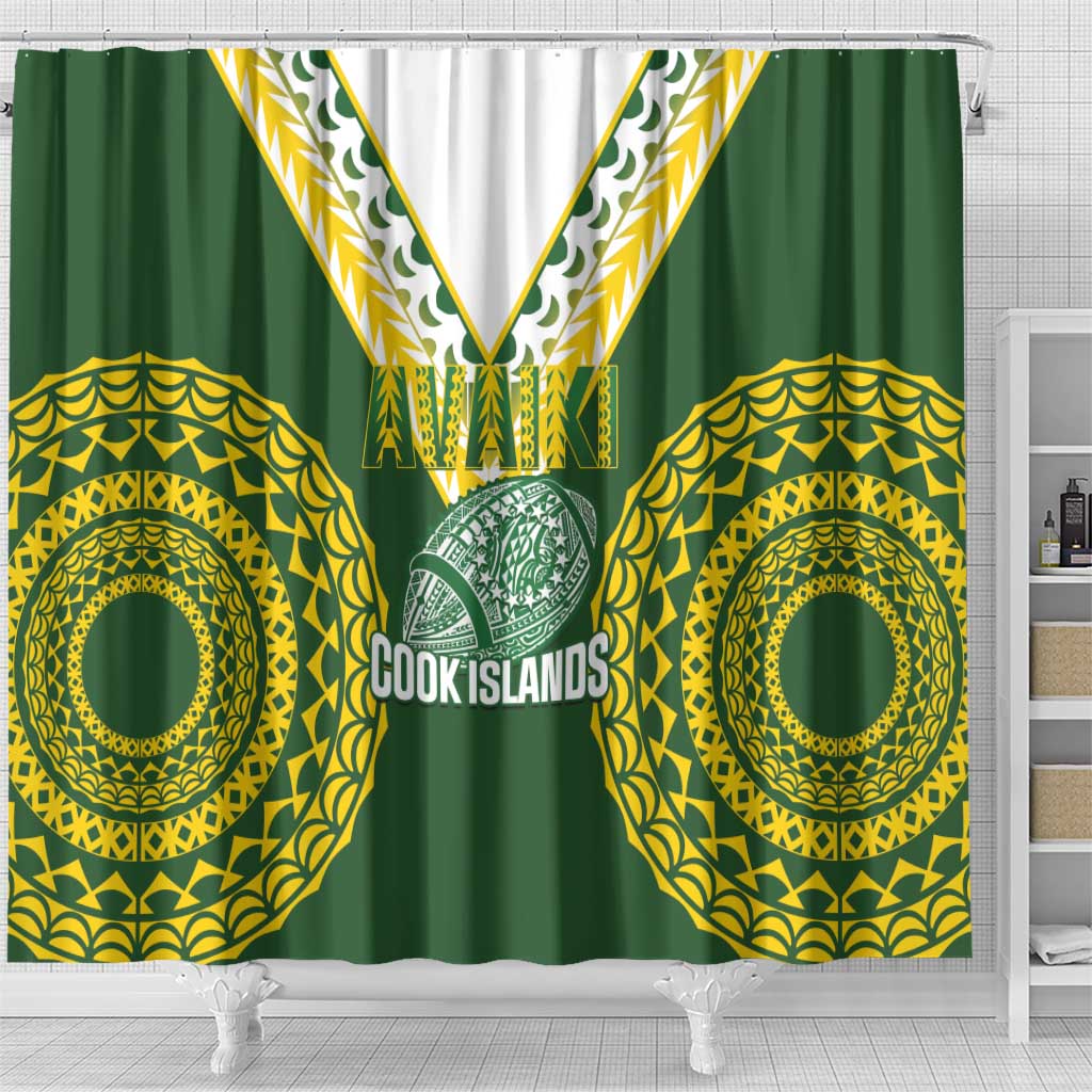 Avaiki Cook Islands Rugby Shower Curtain Kuki Airani Tatau Green LT14 - Polynesian Pride
