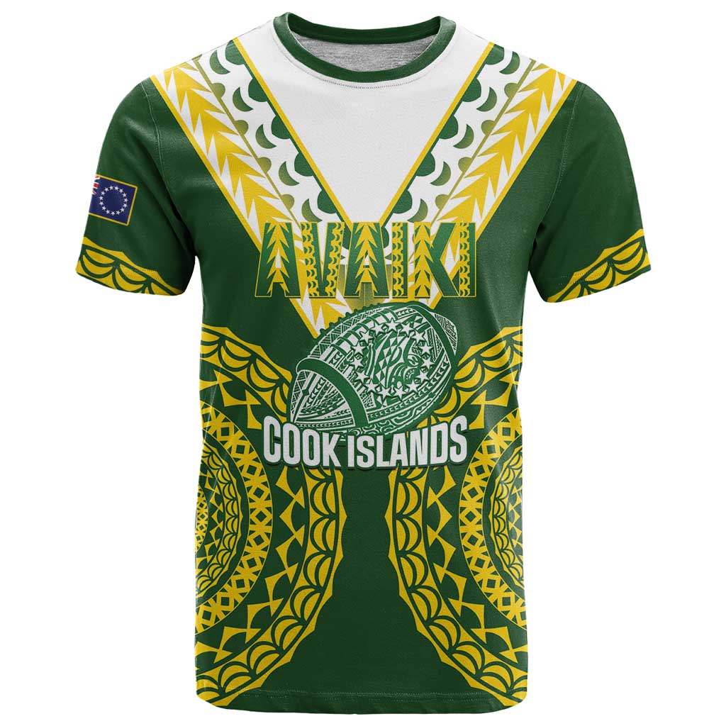 Custom Avaiki Cook Islands Rugby T Shirt Kuki Airani Tatau Green LT14 Green - Polynesian Pride