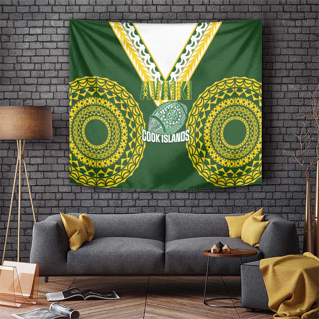 Avaiki Cook Islands Rugby Tapestry Kuki Airani Tatau Green LT14 Green - Polynesian Pride