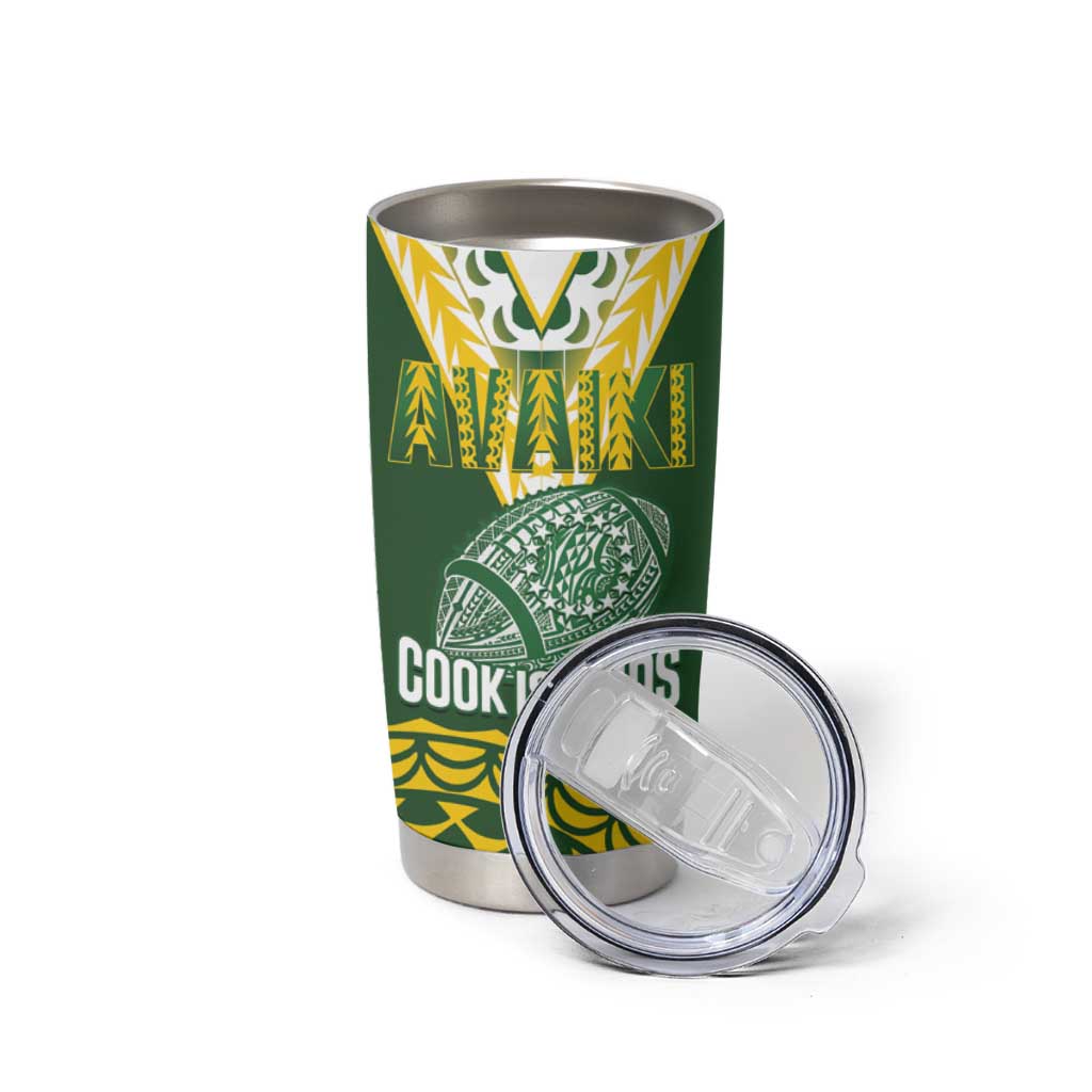 Custom Avaiki Cook Islands Rugby Tumbler Cup Kuki Airani Tatau Green LT14 - Polynesian Pride