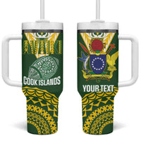 Custom Avaiki Cook Islands Rugby Tumbler With Handle Kuki Airani Tatau Green LT14 One Size: 40 oz Green - Polynesian Pride