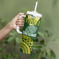 Custom Avaiki Cook Islands Rugby Tumbler With Handle Kuki Airani Tatau Green LT14 - Polynesian Pride