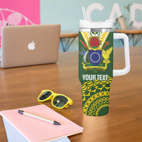 Custom Avaiki Cook Islands Rugby Tumbler With Handle Kuki Airani Tatau Green LT14 - Polynesian Pride