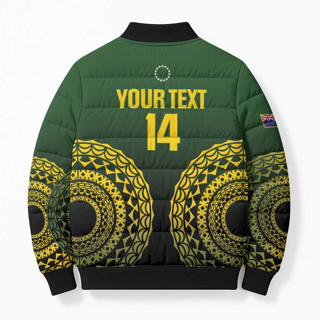 Custom Avaiki Cook Islands Rugby Bomber Puffer Jacket Kuki Airani Tatau Black LT14 - Polynesian Pride