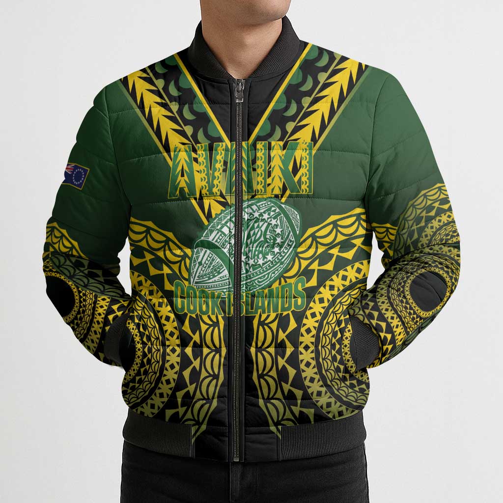 Custom Avaiki Cook Islands Rugby Bomber Puffer Jacket Kuki Airani Tatau Black LT14 - Polynesian Pride