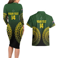 Custom Avaiki Cook Islands Rugby Couples Matching Long Sleeve Bodycon Dress and Hawaiian Shirt Kuki Airani Tatau Black LT14 - Polynesian Pride