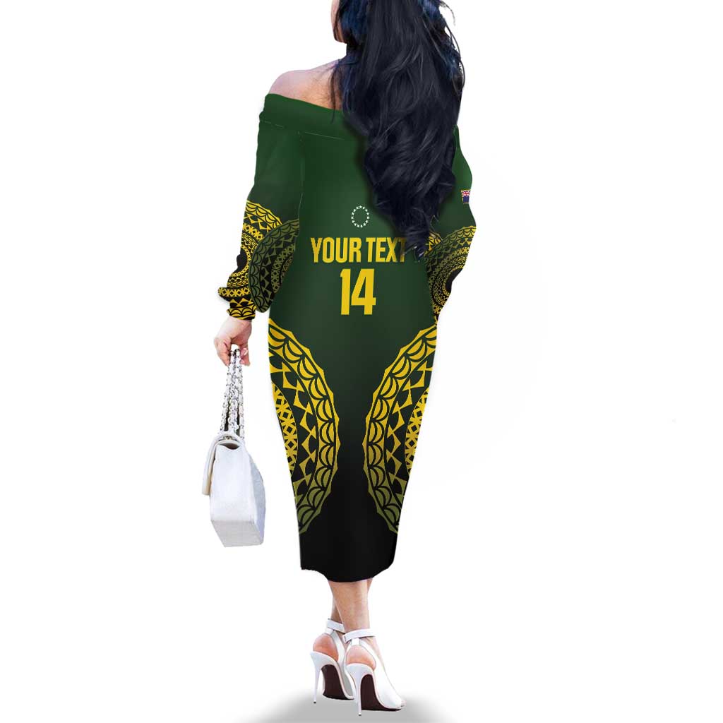Custom Avaiki Cook Islands Rugby Family Matching Off The Shoulder Long Sleeve Dress and Hawaiian Shirt Kuki Airani Tatau Black - Polynesian Pride
