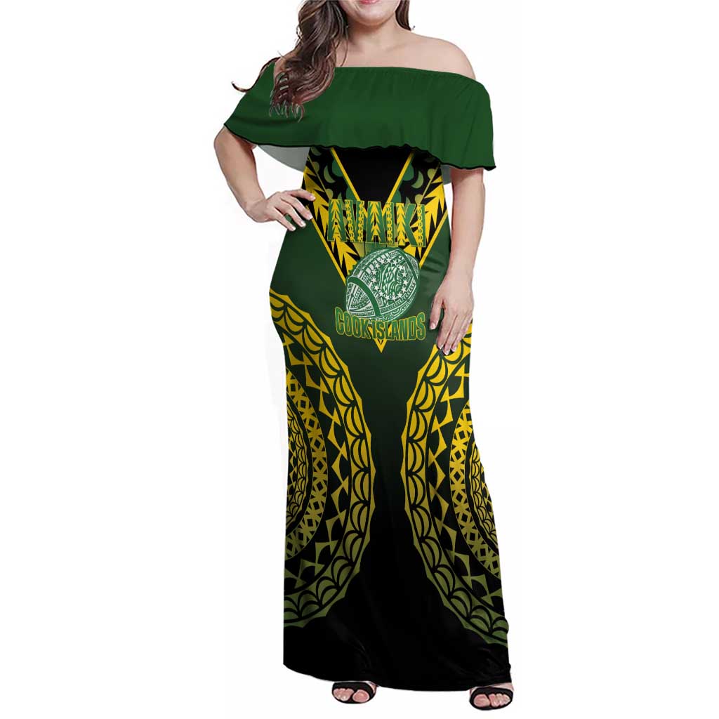 Custom Avaiki Cook Islands Rugby Family Matching Off Shoulder Maxi Dress and Hawaiian Shirt Kuki Airani Tatau Black LT14 Mom's Dress Black - Polynesian Pride
