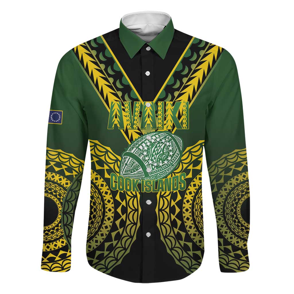 Custom Avaiki Cook Islands Rugby Family Matching Off Shoulder Short Dress and Hawaiian Shirt Kuki Airani Tatau Black LT14 Dad's Shirt - Long Sleeve Black - Polynesian Pride