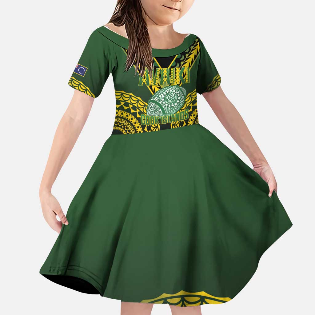 Custom Avaiki Cook Islands Rugby Family Matching Puletasi and Hawaiian Shirt Kuki Airani Tatau Black LT14 Daughter's Dress Black - Polynesian Pride