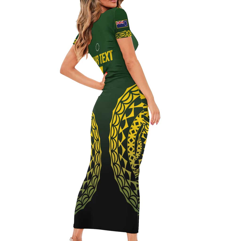 Custom Avaiki Cook Islands Rugby Family Matching Short Sleeve Bodycon Dress and Hawaiian Shirt Kuki Airani Tatau Black - Polynesian Pride