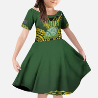 Custom Avaiki Cook Islands Rugby Family Matching Summer Maxi Dress and Hawaiian Shirt Kuki Airani Tatau Black LT14 Daughter's Dress Black - Polynesian Pride