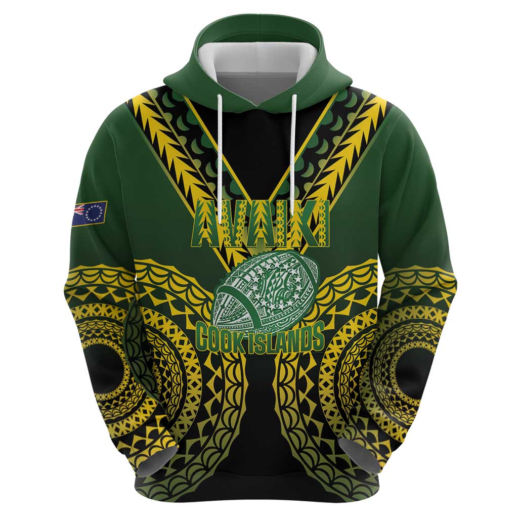 Custom Avaiki Cook Islands Rugby Hoodie Kuki Airani Tatau Black - Polynesian Pride