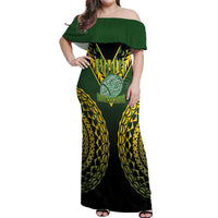 Custom Avaiki Cook Islands Rugby Off Shoulder Maxi Dress Kuki Airani Tatau Black LT14 Women Black - Polynesian Pride