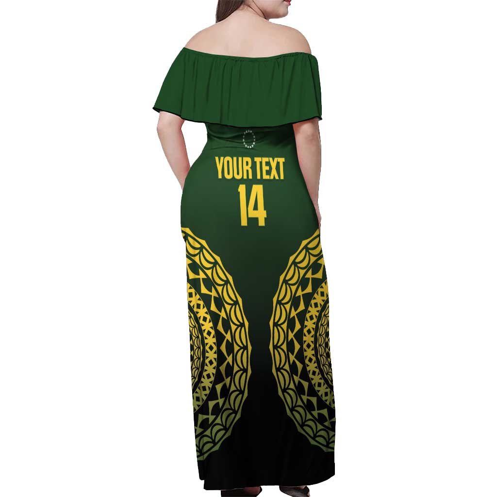 Custom Avaiki Cook Islands Rugby Off Shoulder Maxi Dress Kuki Airani Tatau Black LT14 - Polynesian Pride
