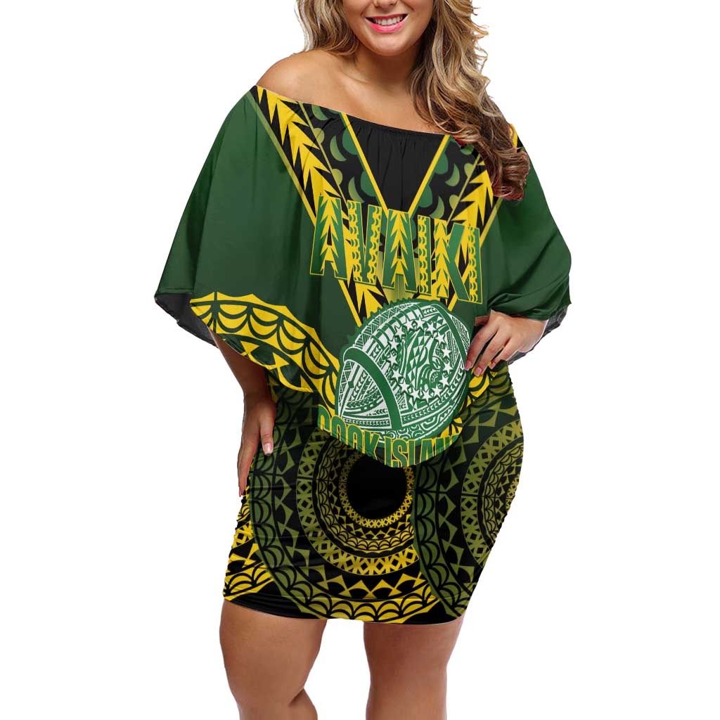 Custom Avaiki Cook Islands Rugby Off Shoulder Short Dress Kuki Airani Tatau Black LT14 Women Black - Polynesian Pride