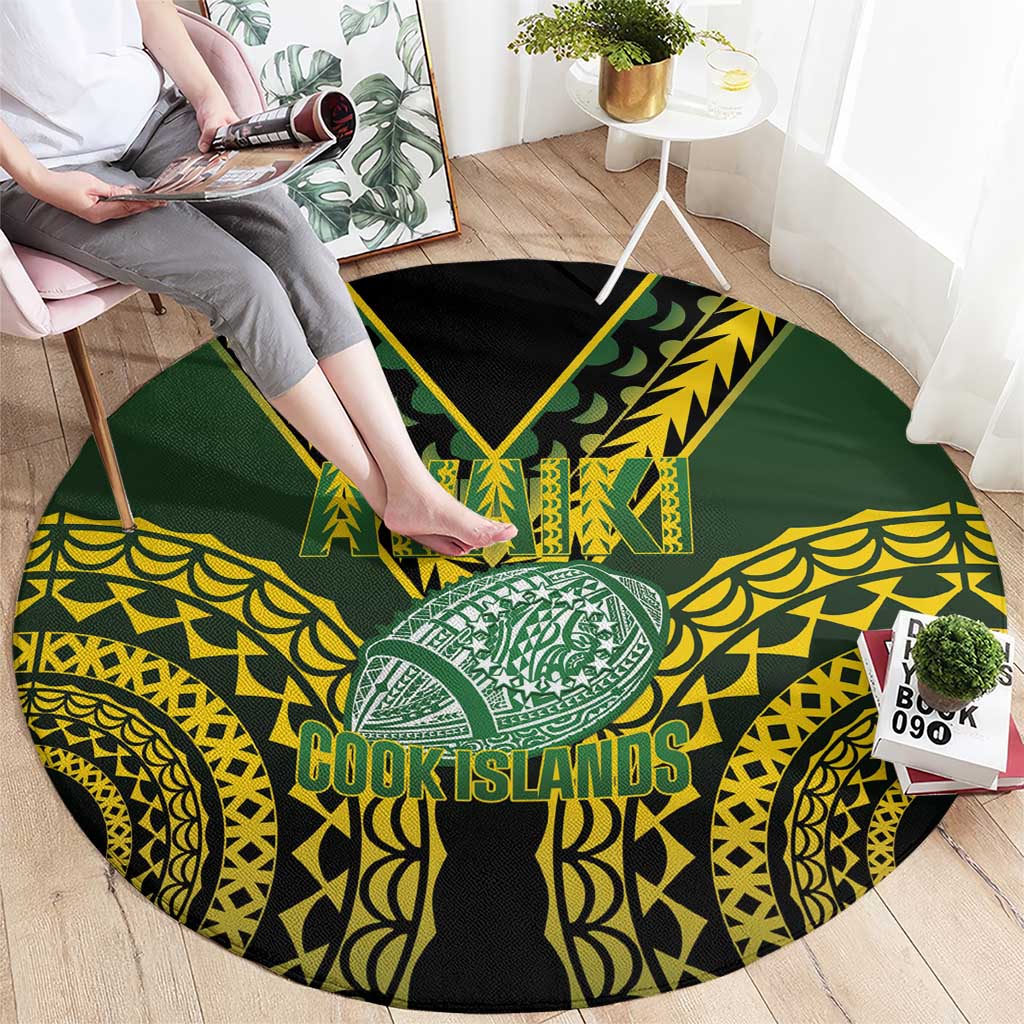 Avaiki Cook Islands Rugby Round Carpet Kuki Airani Tatau Black LT14 - Polynesian Pride