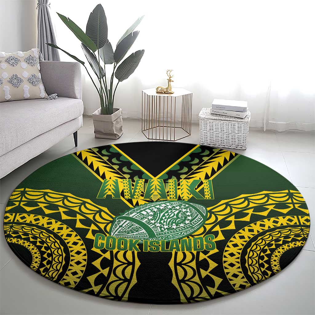 Avaiki Cook Islands Rugby Round Carpet Kuki Airani Tatau Black LT14 - Polynesian Pride