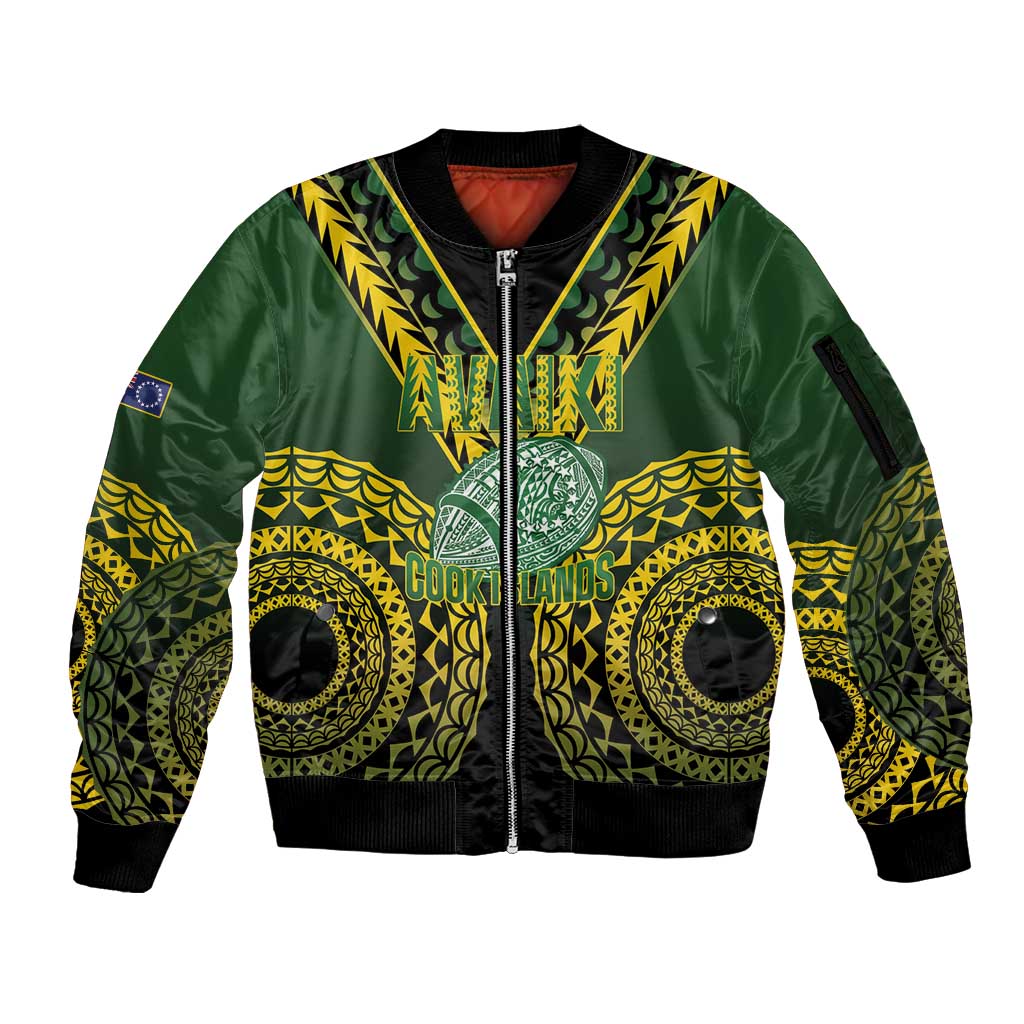 Custom Avaiki Cook Islands Rugby Sleeve Zip Bomber Jacket Kuki Airani Tatau Black LT14 Unisex Black - Polynesian Pride