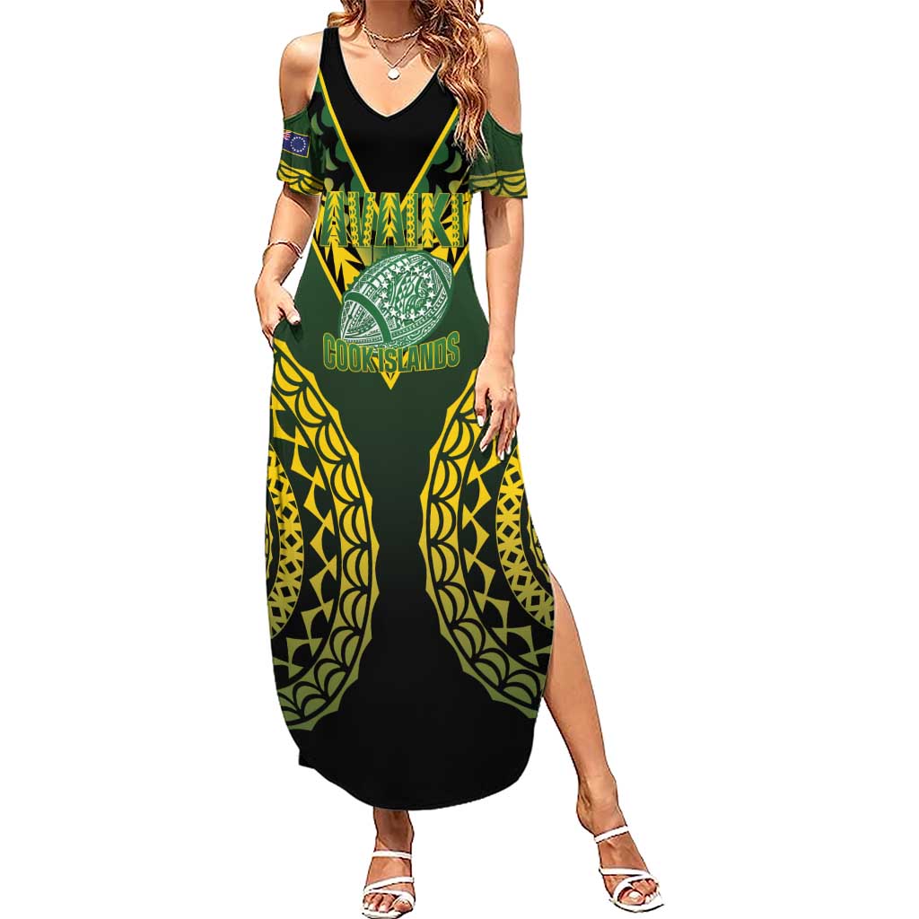 Custom Avaiki Cook Islands Rugby Summer Maxi Dress Kuki Airani Tatau Black LT14 Women Black - Polynesian Pride