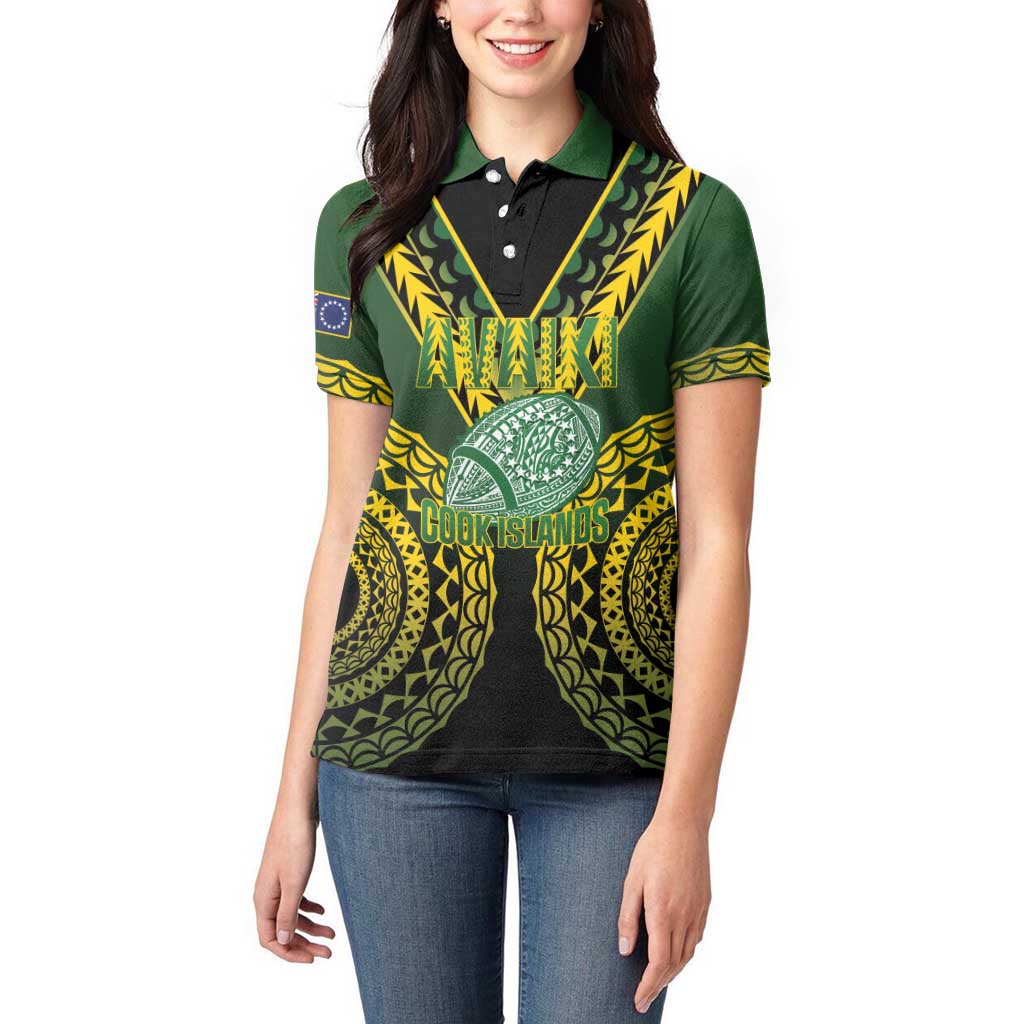 Custom Avaiki Cook Islands Rugby Women Polo Shirt Kuki Airani Tatau Black - Polynesian Pride