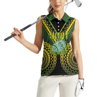 Custom Avaiki Cook Islands Rugby Women Sleeveless Polo Shirt Kuki Airani Tatau Black LT14 - Polynesian Pride