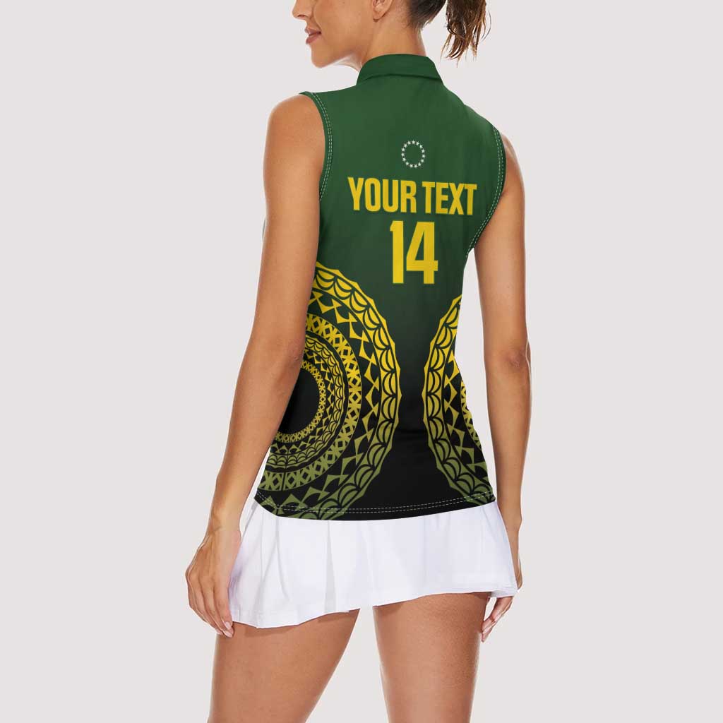 Custom Avaiki Cook Islands Rugby Women Sleeveless Polo Shirt Kuki Airani Tatau Black LT14 - Polynesian Pride