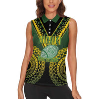 Custom Avaiki Cook Islands Rugby Women Sleeveless Polo Shirt Kuki Airani Tatau Black LT14 - Polynesian Pride