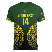 Custom Avaiki Cook Islands Rugby Women V-Neck T-Shirt Kuki Airani Tatau Black - Polynesian Pride