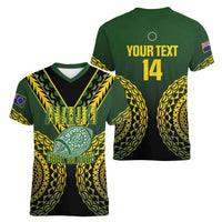 Custom Avaiki Cook Islands Rugby Women V-Neck T-Shirt Kuki Airani Tatau Black - Polynesian Pride