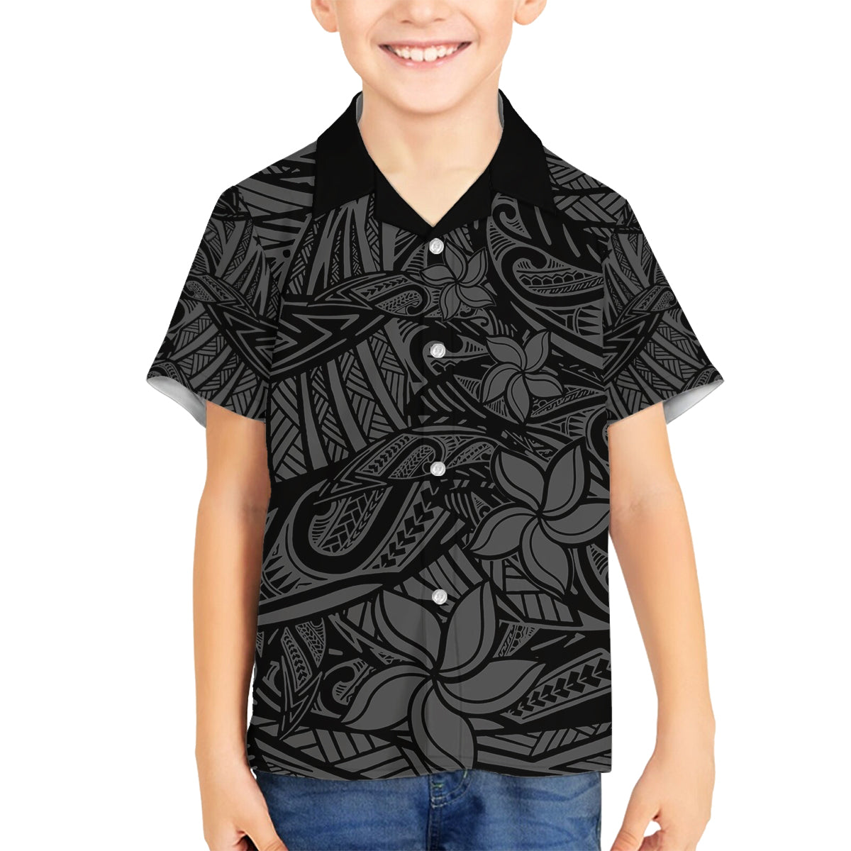 Polynesia Family Matching Tank Maxi Dress and Hawaiian Shirt Polynesian Pattern Mix Plumeria Black LT14 Son's Shirt Black - Polynesian Pride