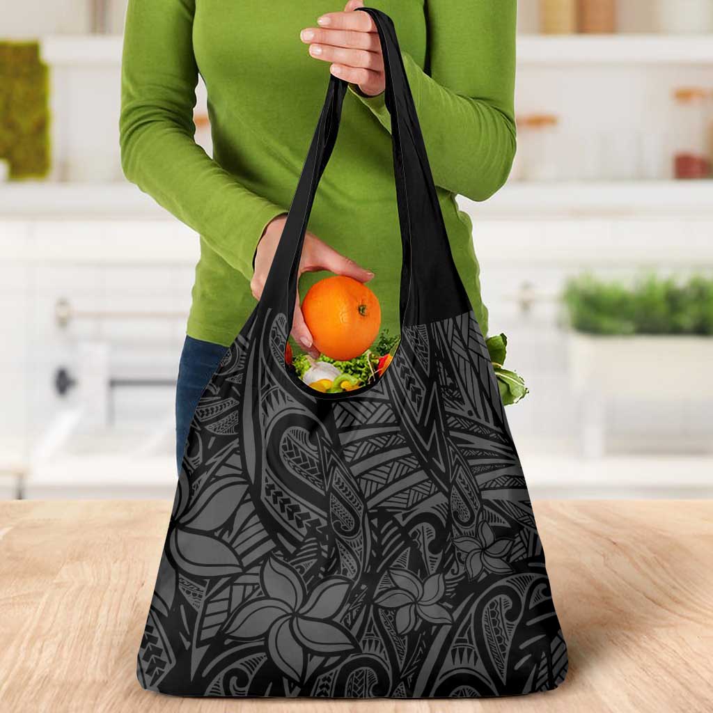 Polynesia Grocery Bag Polynesian Pattern Mix Plumeria Black
