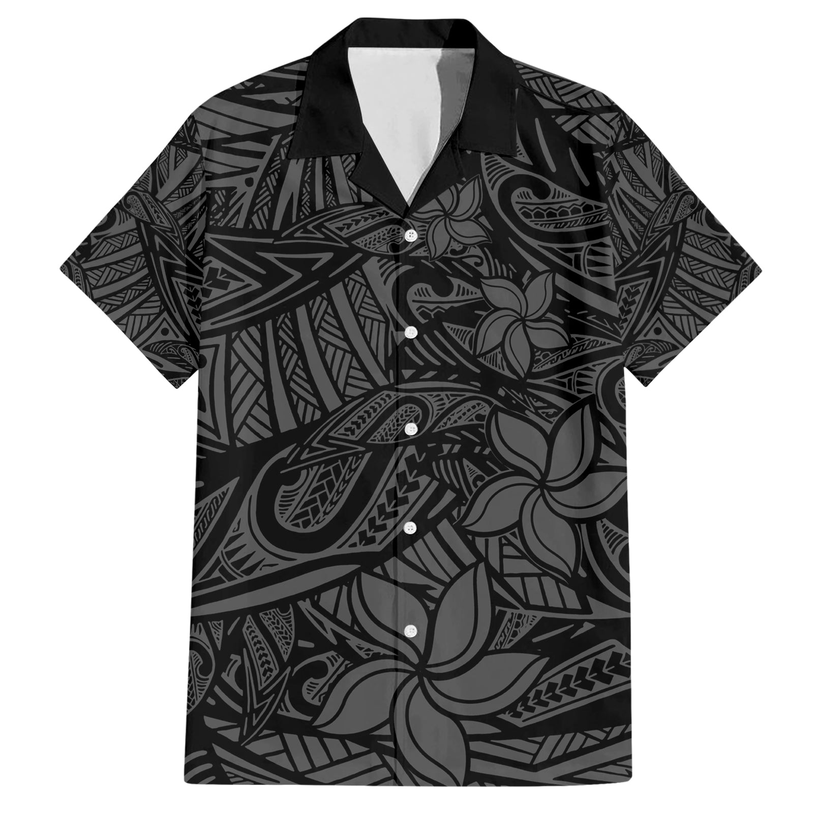 Polynesia Hawaiian Shirt Polynesian Pattern Mix Plumeria Black LT14 Black - Polynesian Pride