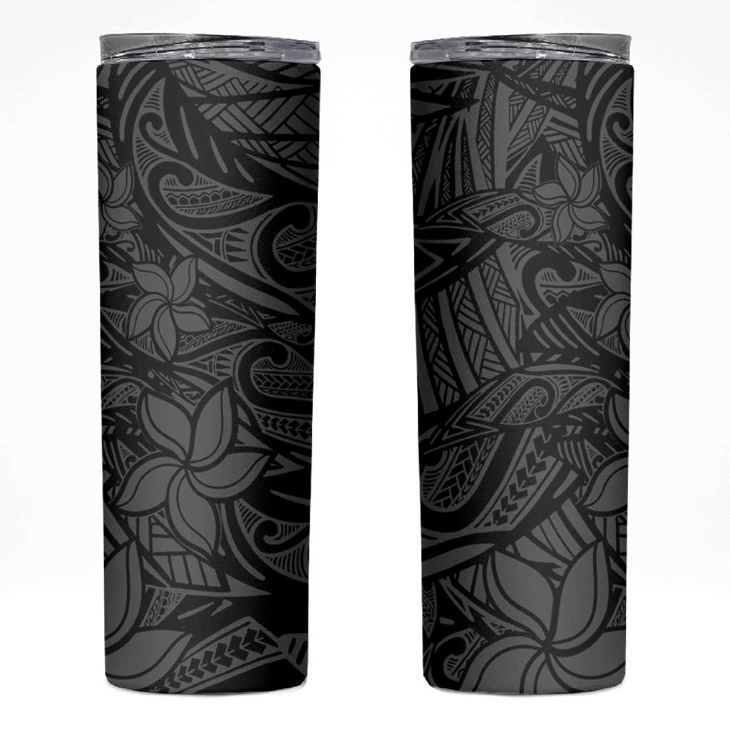 Polynesia Skinny Tumbler Polynesian Pattern Mix Plumeria Black